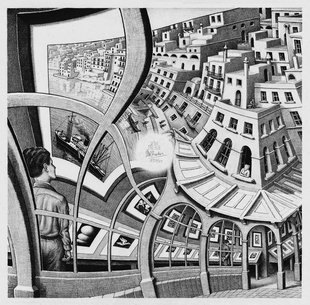 Escher grafikák - Képgaléria Maurits Cornelis Escher  Geometriai és térjátékok, építészeti illúzióik a híres holland mester műveiből Építészet, városkép